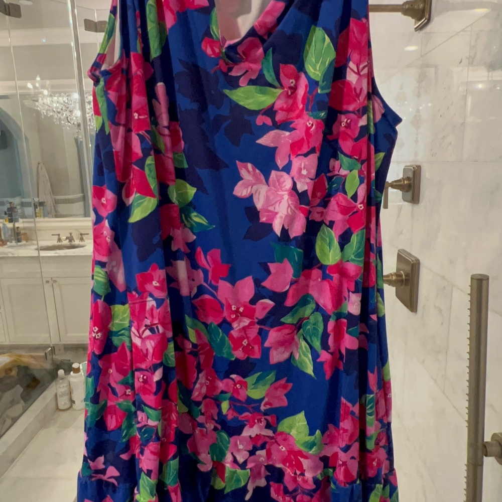Tommy Bahama Bouganvillea Blue Ruffle Dress - Picture 14 of 16